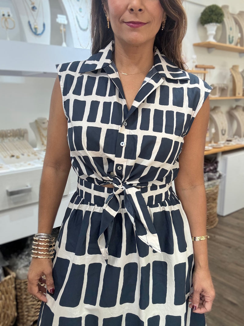 Navy Geometric Print Dress