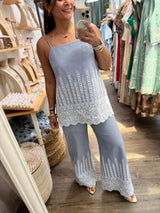 Blue Embroidered Top & Pant Set