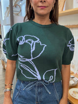 Hunter Green & Blue Flower Top