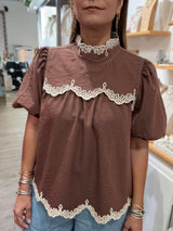 Brown Contrast Stitch Top