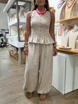 Almond Stripes Smocked Top & Drawstring Hem Pant