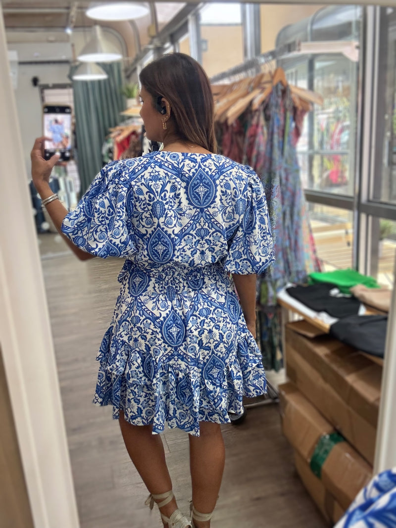 Blue Mix Drawstring Dress