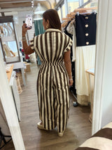 Brown Stripes Barrel Jumpsuit
