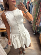 White Denim Scalloped Detail Dress