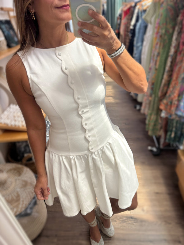 White Denim Scalloped Detail Dress