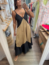 Taupe & Black Contrast Maxi Dress
