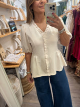 Vanilla Ruffled Trim Top
