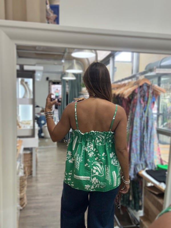 Green Print Flowy Top