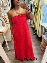 Red Strapless Eyelet Dress