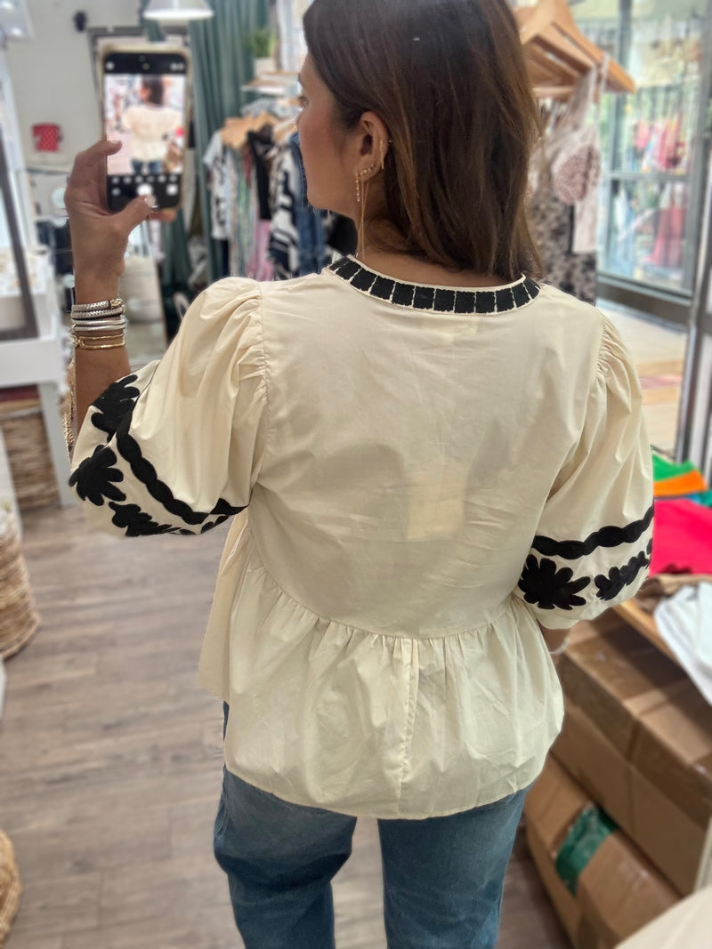 Ivory Embroidered Detail Top