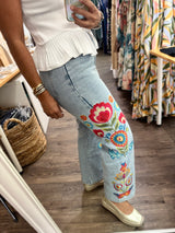 Light Denim Embroidered Side Detail Jeans