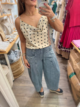 Polka Dot Cowl Neck Top