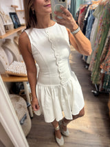 White Denim Scalloped Detail Dress
