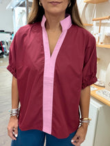 Merlot & Pink V-Neck Top