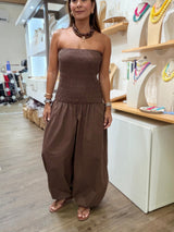Strapless Drawstring Hem Jumpsuit