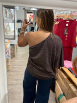 Black Shimmering One Shoulder Top