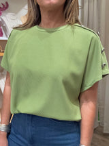 Olive Buttons Detail Top