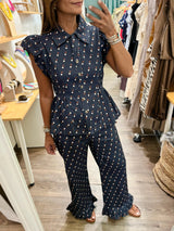Navy Multi Dots Top & Pant Set