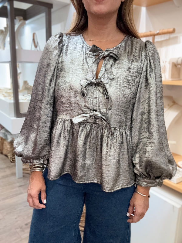 Silver Metallic Front Ties Top