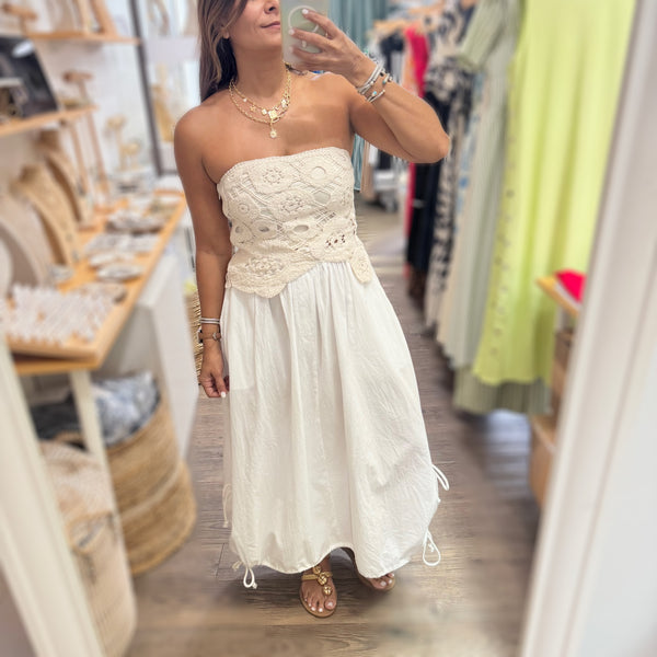 White Drawstring Maxi Skirt