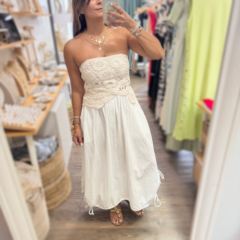 White Drawstring Maxi Skirt