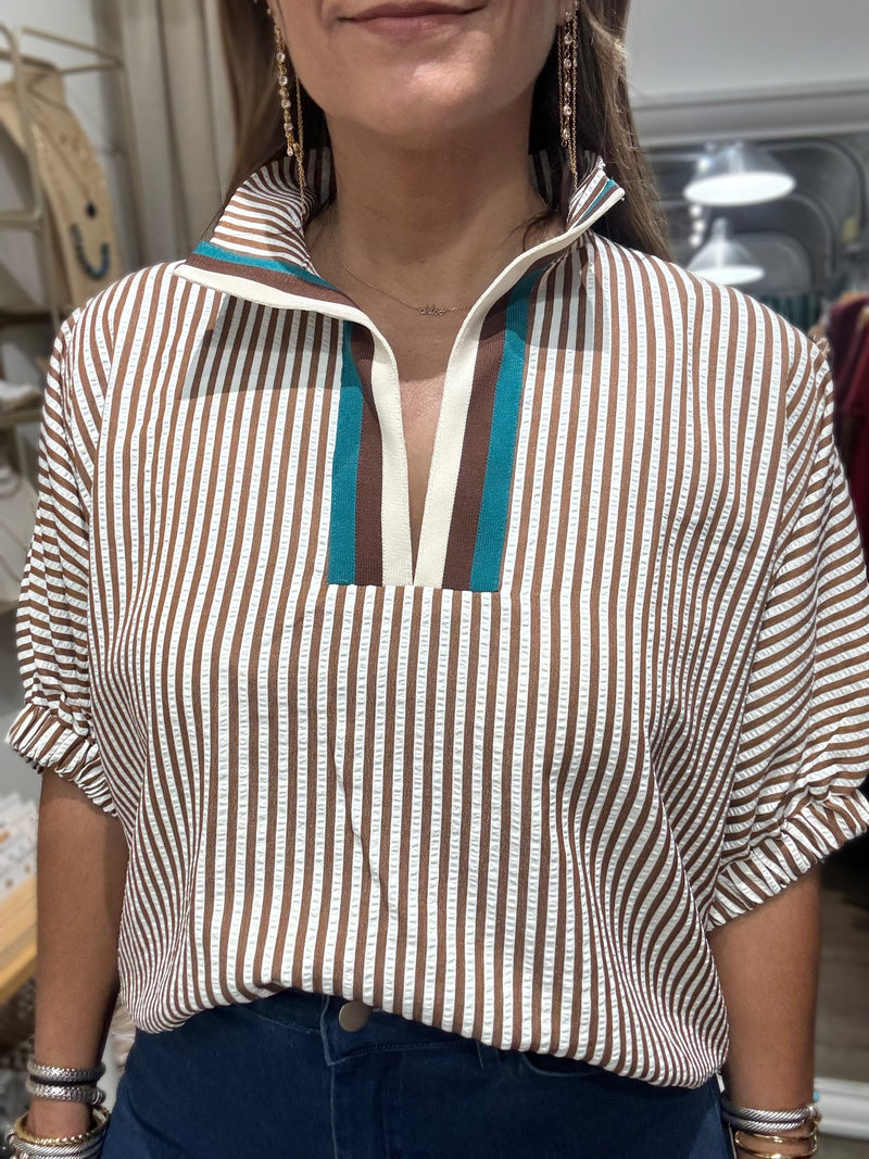 Caramel Stripes Dolman Sleeves Top