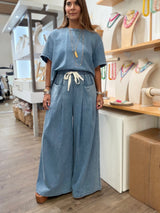 Denim Hi-Lo Top & Drawstring Pants