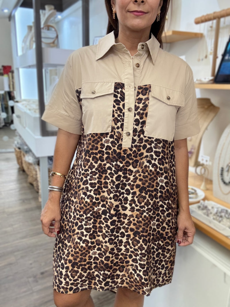 Leopard Print Front Pockets Dress