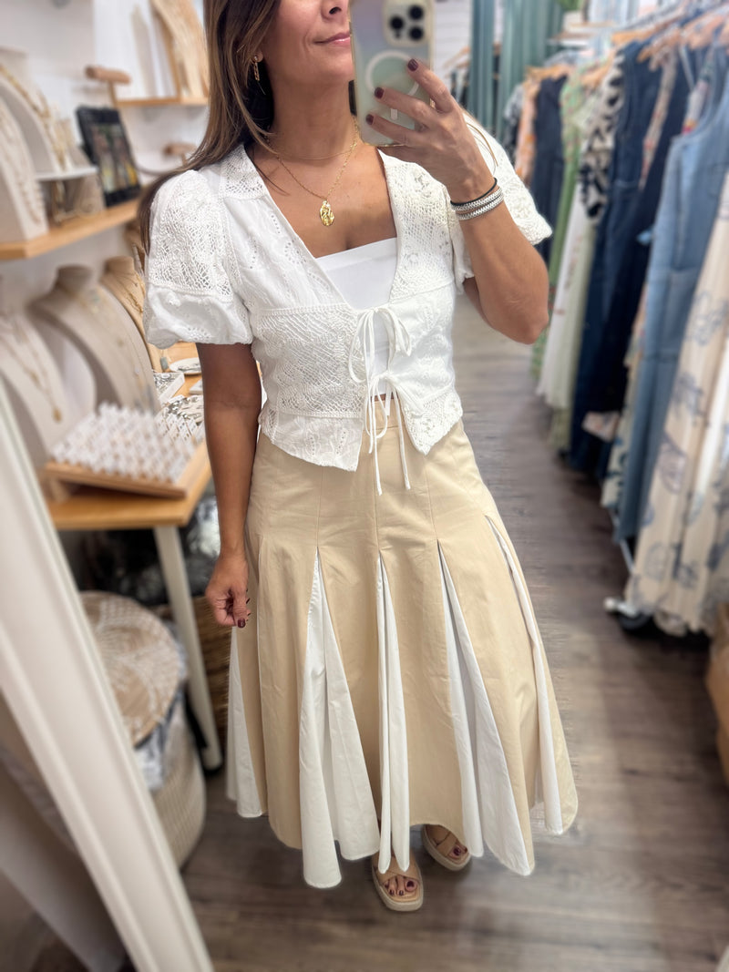 Beige & White A-Line Skirt