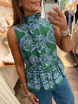 Green & Blue Print Top