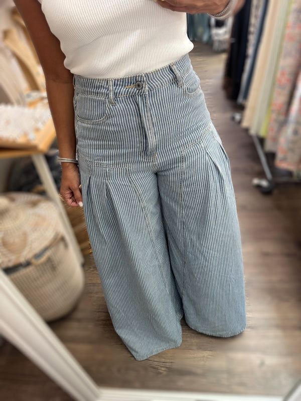 Pinstripe Wide Leg Jean