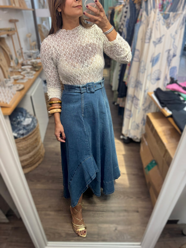 Denim Asymmetrical Hem Skirt