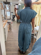 Denim Smocked Waist Jumpsuit