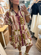Burgundy Mix Drop Waist Dress