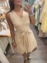 Beige Contrast Stitch Dress