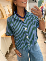Blue & Green Elastic Hem Cardigan/Top