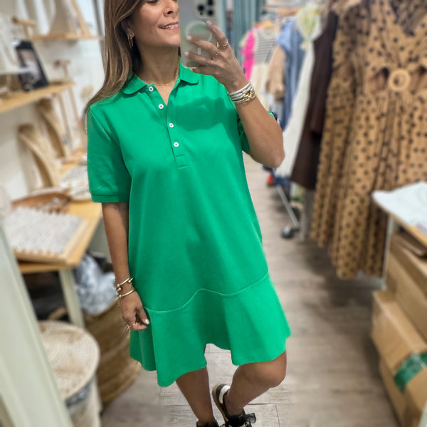 Green Drop Waist Collared Dress