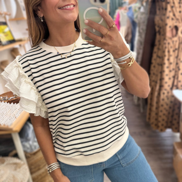 Black Stripes Textured Top
