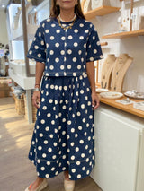Navy Polka Dot Top & Skirt Set