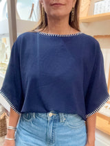 Navy Stitch Detail Top