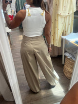 Beige Pleated Detail Pants