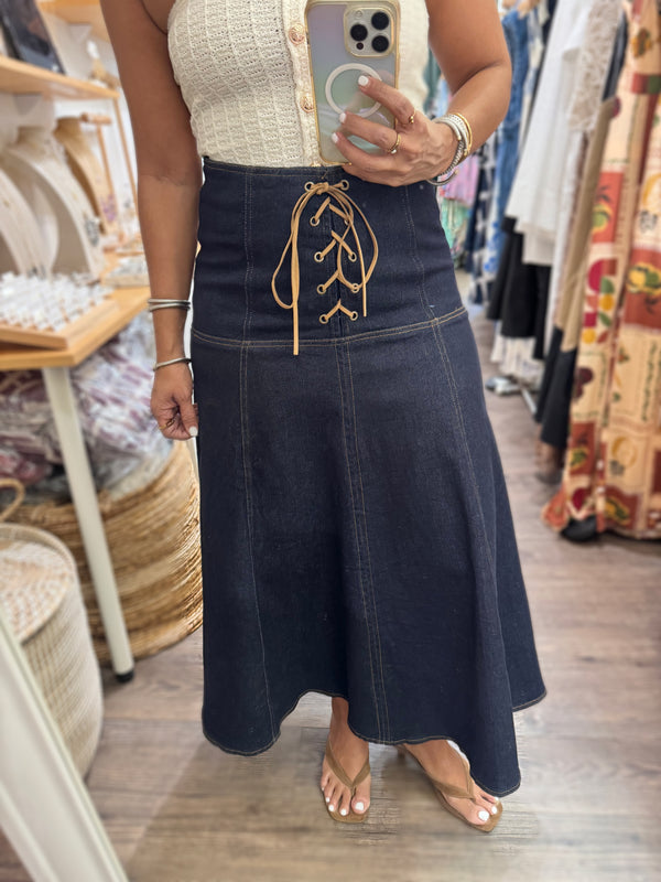 Dark Denim Midi Skirt