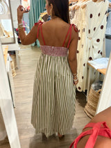 Brick & Olive Contrast Stripes Dress