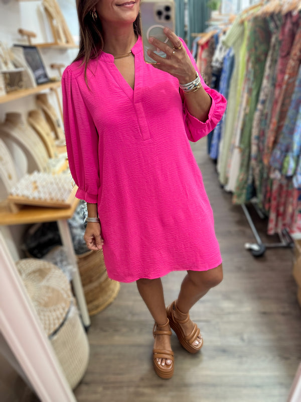 Hot Pink 3/4 Sleeves Dress