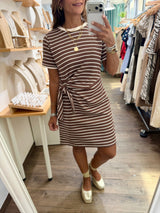 Brown Stripes Front Knot Dress