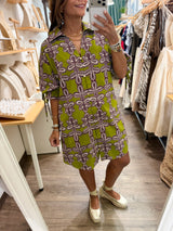 Olive Print Collared Dress