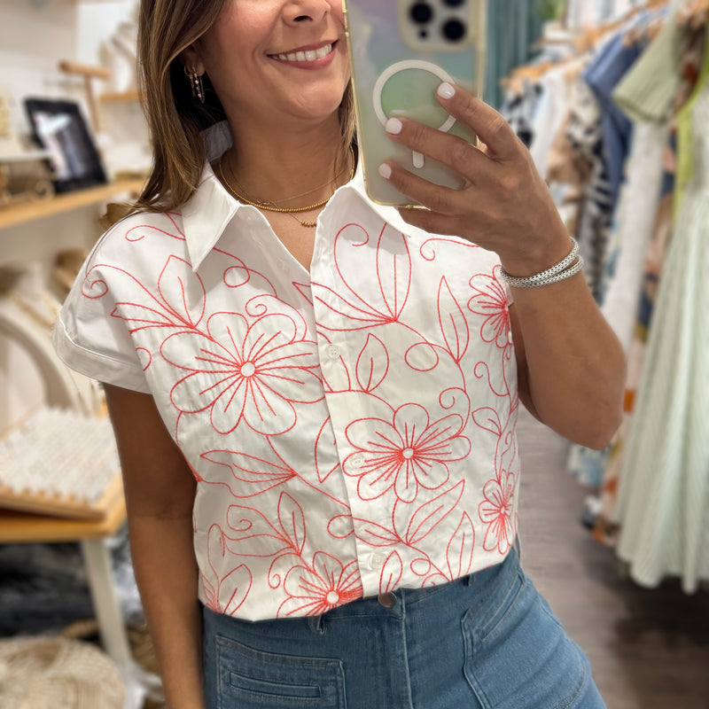 Embroidered Flowers Top