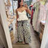 Blue Mix Smocked Waist Skirt