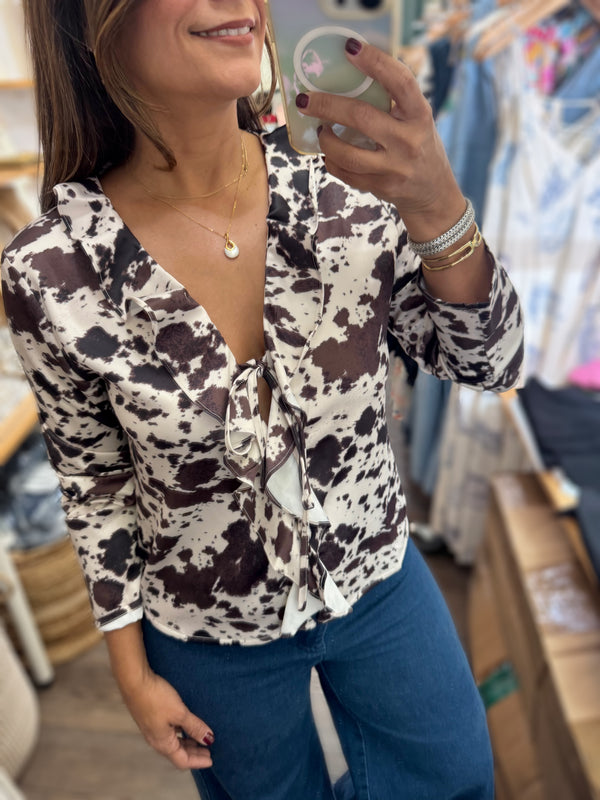 Cow Print Front Ruffles Top