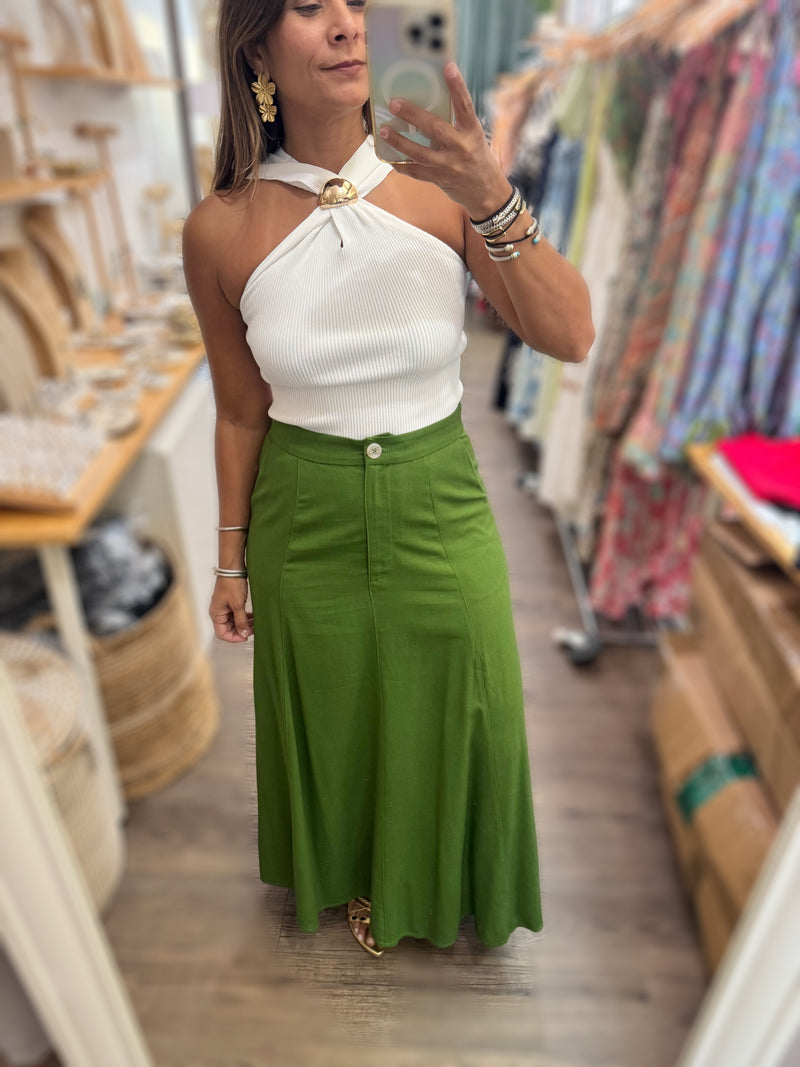 White Gold Detail Halter Top